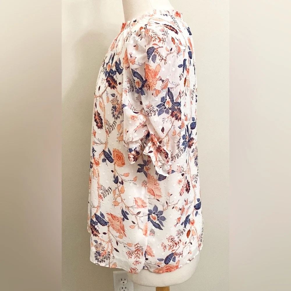 Rachel Zoe White Orange Purple Floral XL Boho Chic Bloomcore Romantic Ruffle Top - Picture 8 of 14